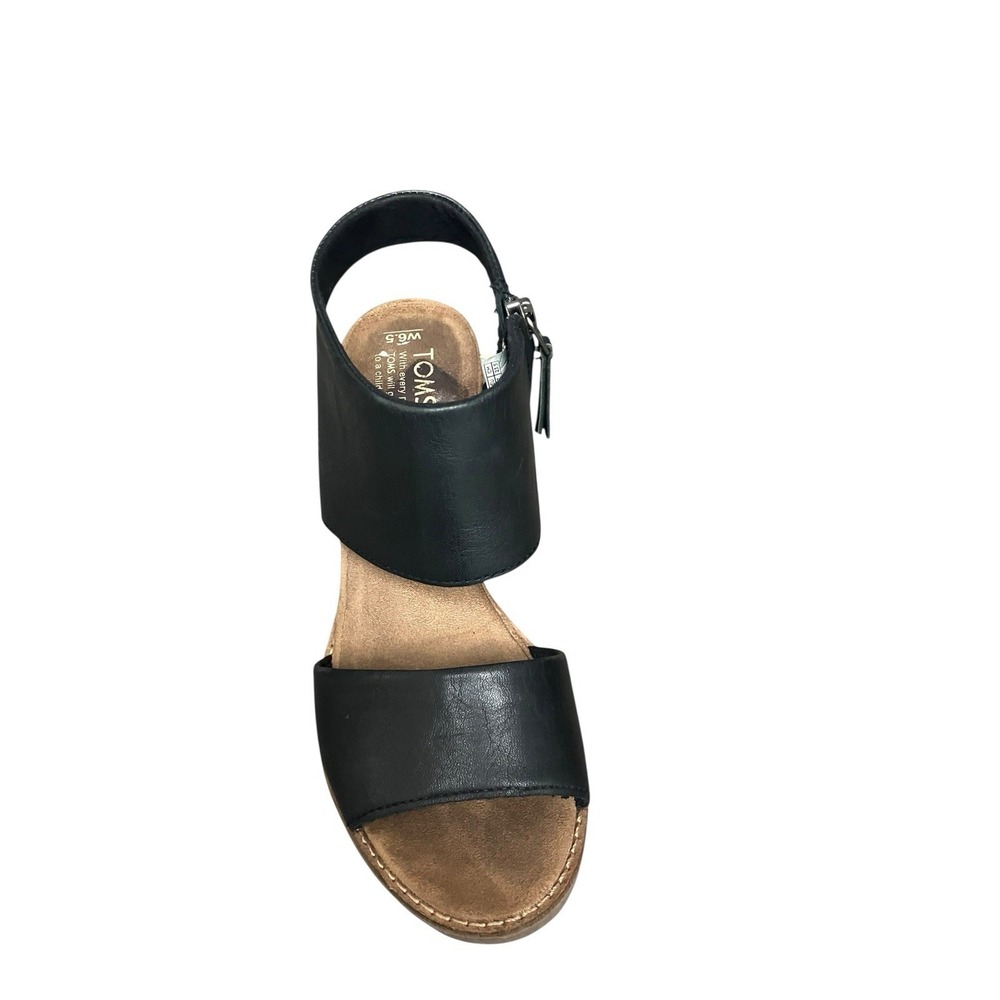 TOMS Majorca Black Leather Block Heel Cut Out Sandals Zip Closure Women's 6.5